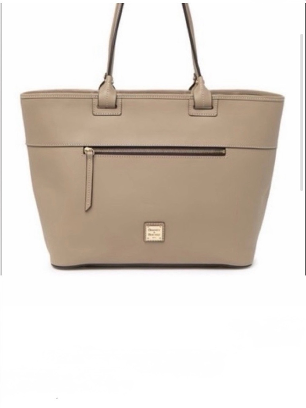 Dooney & Bourke Taupe Smooth Leather Tote with Front Zip